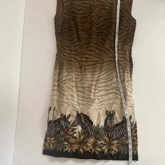 Vintage‎ Stonebridge Made in Mexico Brown Zebra print Linen Rayon Dress Size 6P - Picture 5 of 9